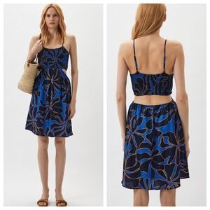 Maaji Blue‎ Floral Cutout Smocked Bodice Midi Dress Size Small New